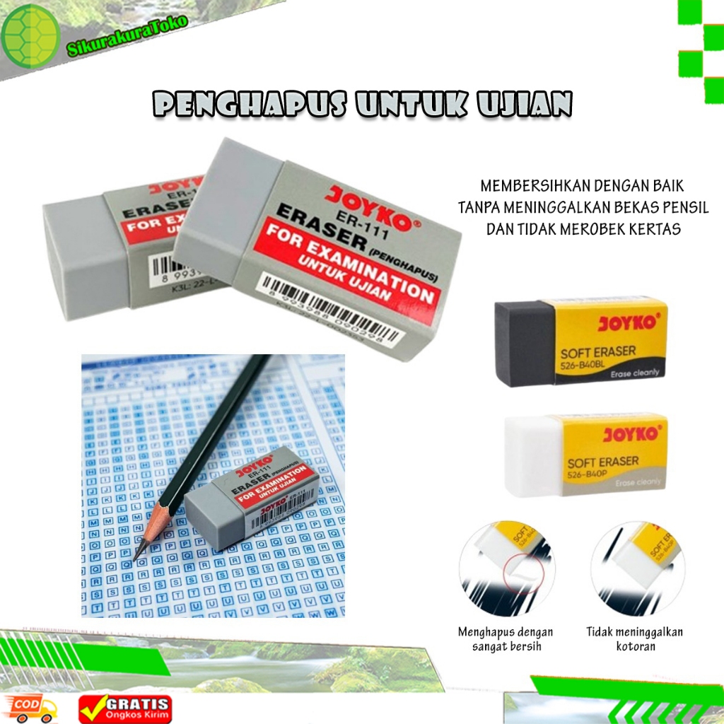 

(sda) Penghapus pensil Joyko Hapus Ujian warna abu hitam putih ER-111 526 B40P B40BL 526-B40P 526-B40BL
