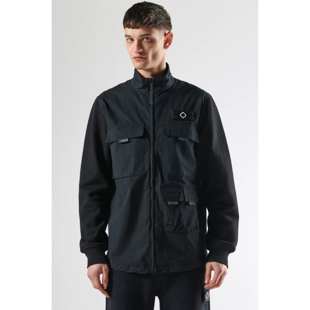 Ma Strum Mixed Media Funnel Overshirt "Jet Black" Original