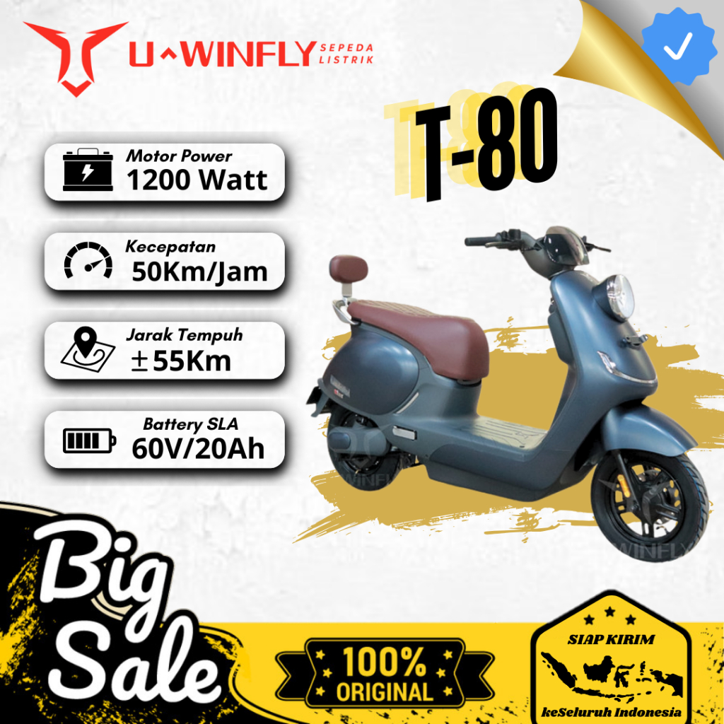 BISA STNK Sepeda Motor Listrik UWINFLY T80 1200W Free Faktur Garansi Resmi