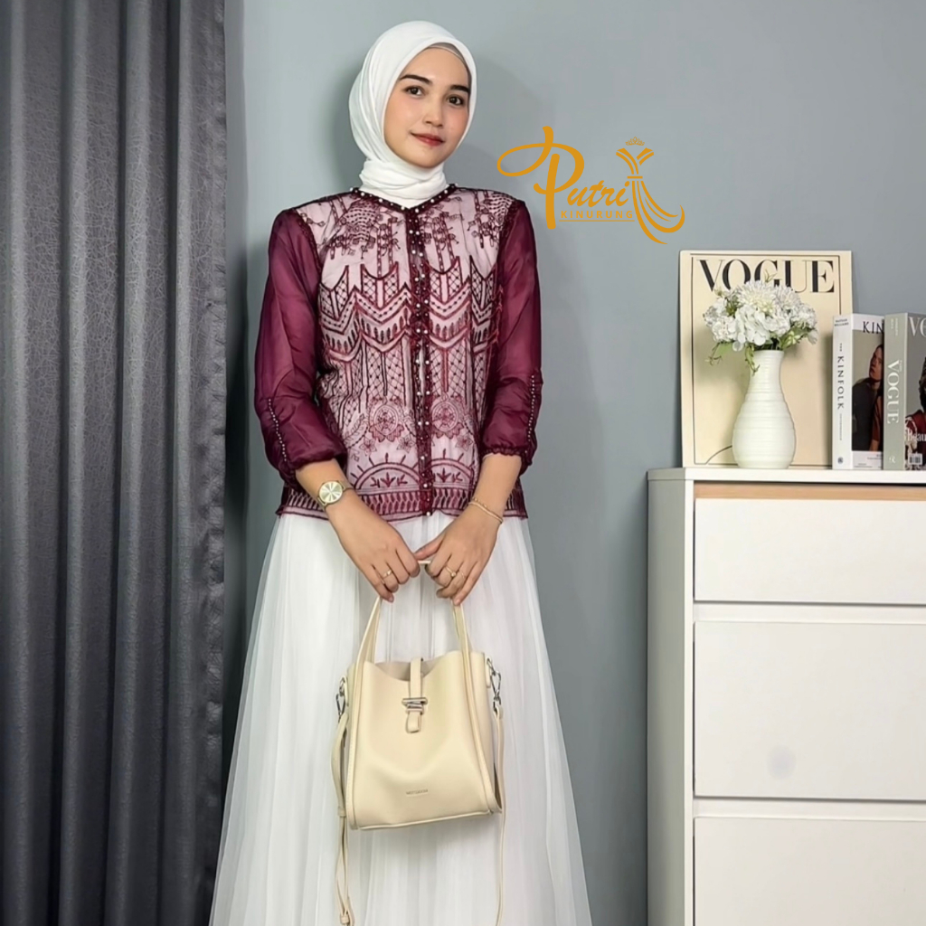 Outer Crop Top Cardigan Brokat Atasan Wanita Lengan Panjang Korean Style Transparan Outher Brukat