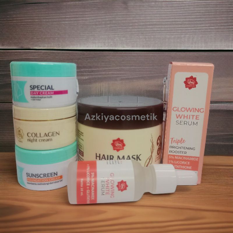 VIVA 5in1 Paket Glowing | Day Cream | Night Cream | Sunscreen | Hair Mask | Serum Glowing  Original 
