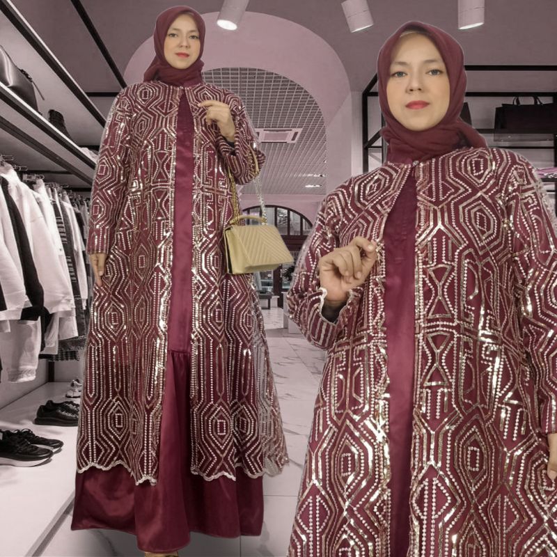 Gamis Outer Tile  & inner polos | Size Ld 110 Jumbo 120 cm