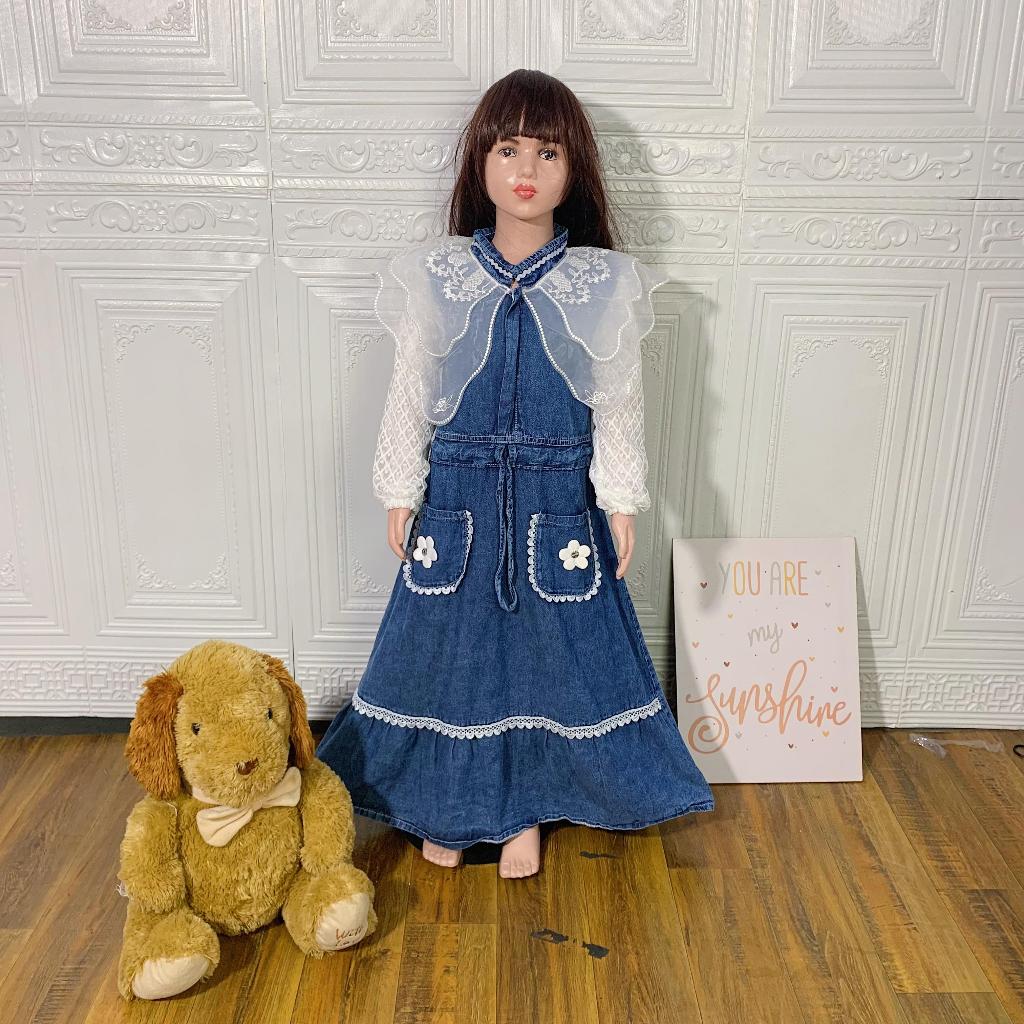 Dress Jeans Full Mix Brokat Variasi Organza Kupu Kupu Anak Perempuan Usia 3-10 Tahun Model Import