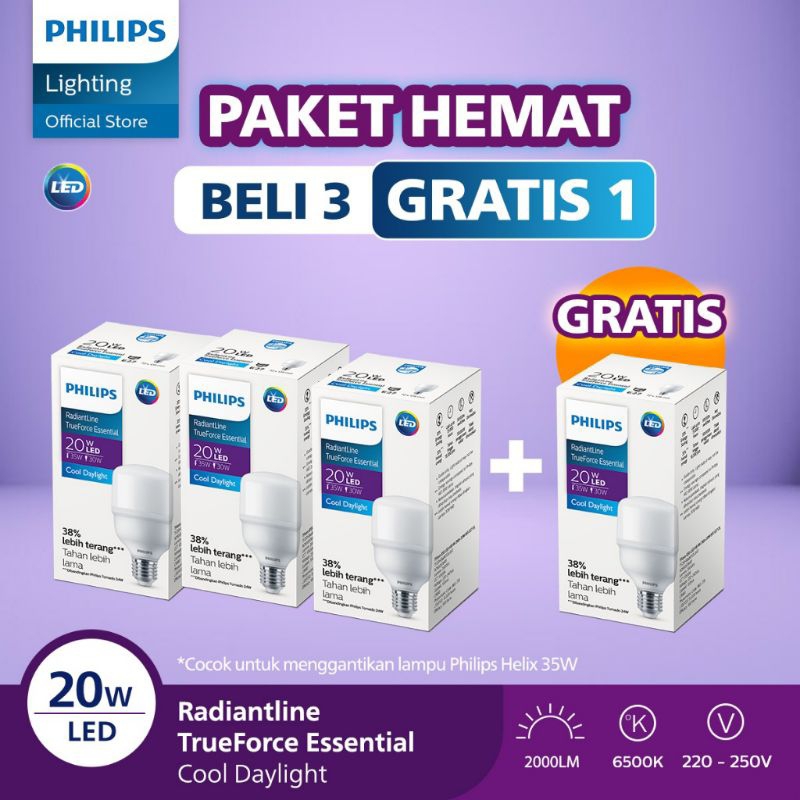 Promo Lampu Philips LED 20 Watt Lampu Philips Beli 1 Gratis 3 Radiantline LED