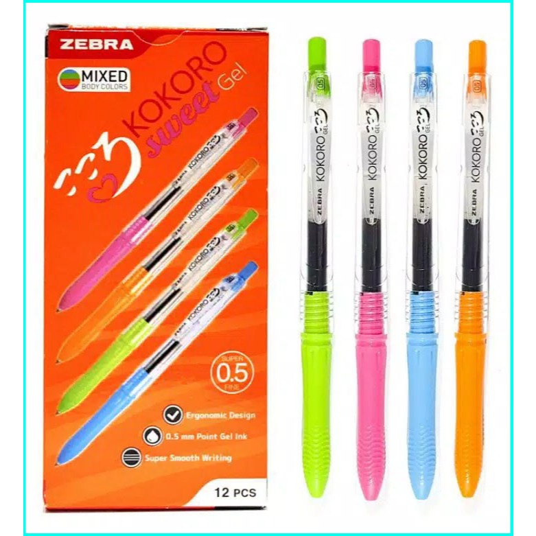 (12 PCS / 1 PAX) Pulpen Kokoro Sweet / Pulpen Zebra Sweet Gel Kokoro 0.5mm ( 1 pak / 12 pcs )