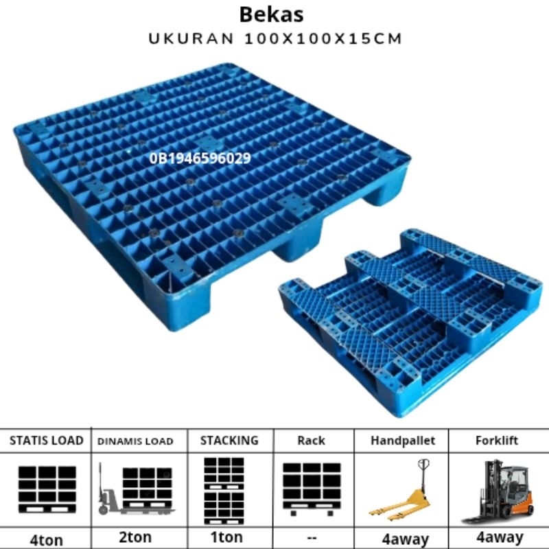 PALLET PLASTIK BEKAS UK 100X100X15CM PALET PLASTIK TATAKAN BARANG DI GUDANG