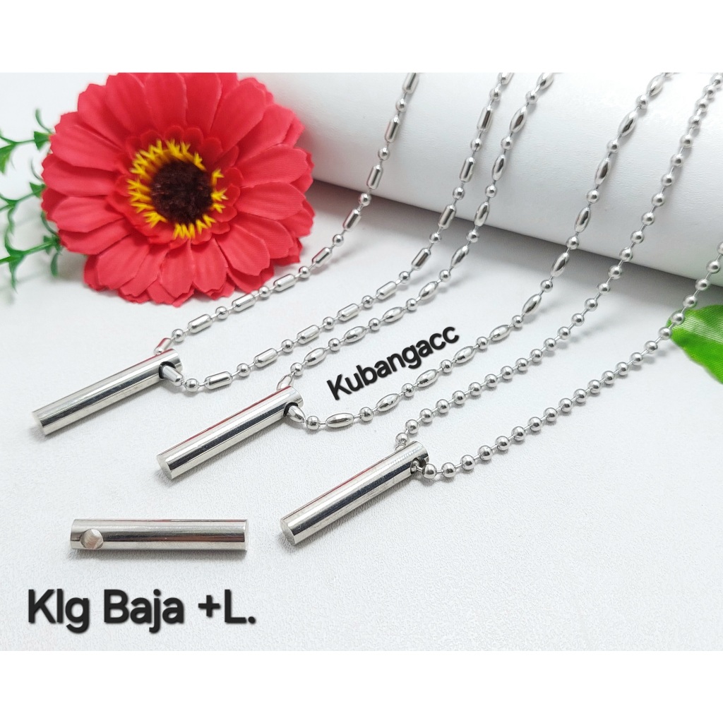 Kalung Monel Anti Karat Kalung Baja Plus Liontin Tabung Kalung Pria Wanita Kalung Stainless