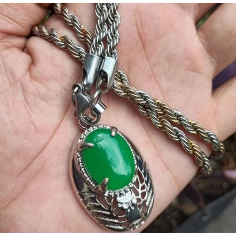 Kalung Lionti batu akik Hijau Garut Natural