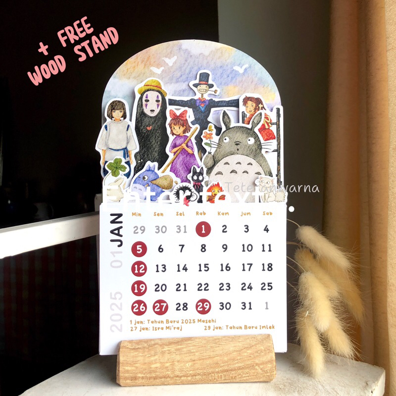 

[FREE KAYU] Ghibli CALENDAR / KALENDER MEJA / DESK CALENDAR / KALENDER AESTHETIC lengkap hari libur NASIONAL - by tetesanwarna FREE DUDUKAN KAYU KALENDER GHIBLI 2025