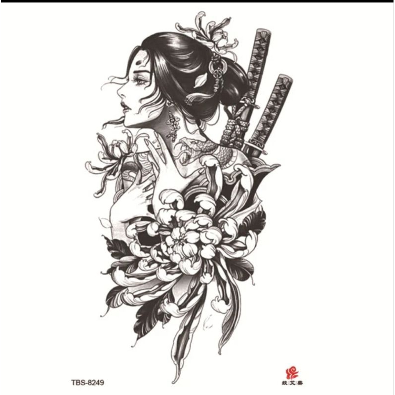 Muna Beauty - Premium Tattoo Tatto Tato Temporary Temporer Seri Prajurit Samurai Wanita Kuno Jepang 