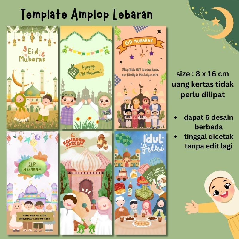 

6 PCS PRODUK DIGITAL DESAIN AMPLOP ANGPAO LEBARAN EID MUBARAK IDUL FITRI LUCU BAGUS MURAH