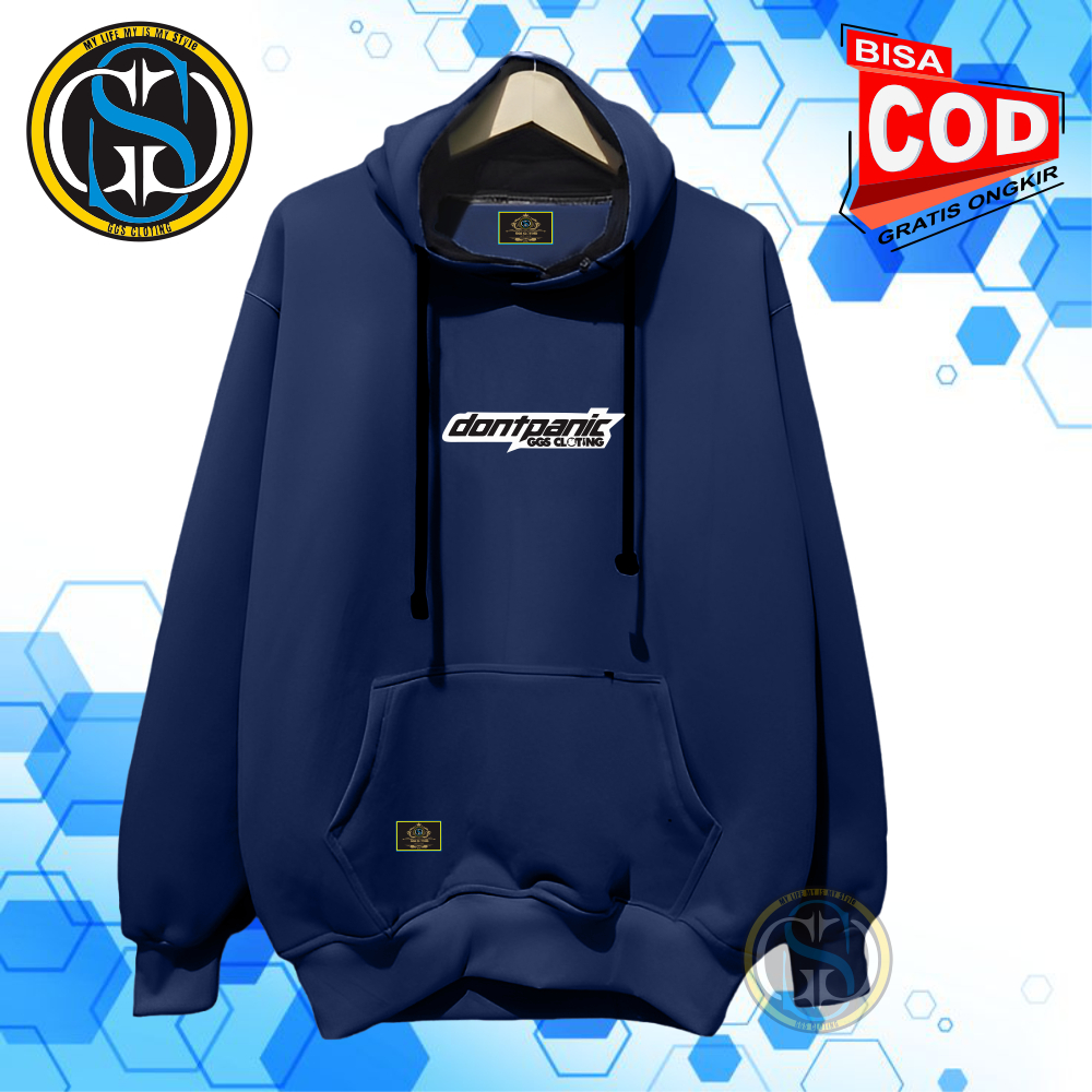 Hudie Sweater Pria Wanita Distro Navy Motif Dont Panic Bahan Katun Fleece Tebal Adem Nyerap Keringat