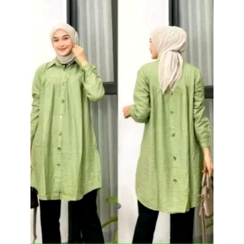 Tunik Terbaru Ladiva Kemeja Kekinian Variasi Kancing Belakang Jumbo Lengan Panjang Bahan Polos Polil