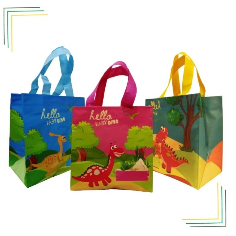 

FARIN - Tas Ultah Ulang Tahun / Tas Spunbond Laminasi box Hello DINO & Karakter lainnya 25x25x15