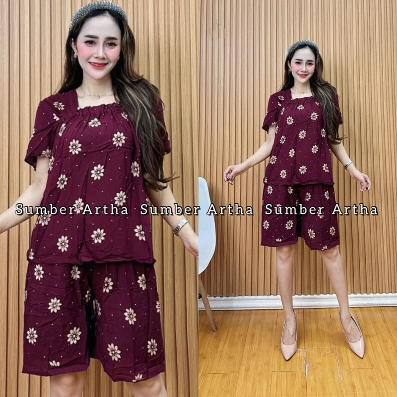 Setelan Kulot Wanita Motif bunga Daisy One Set Bahan Rayon Premium Busui