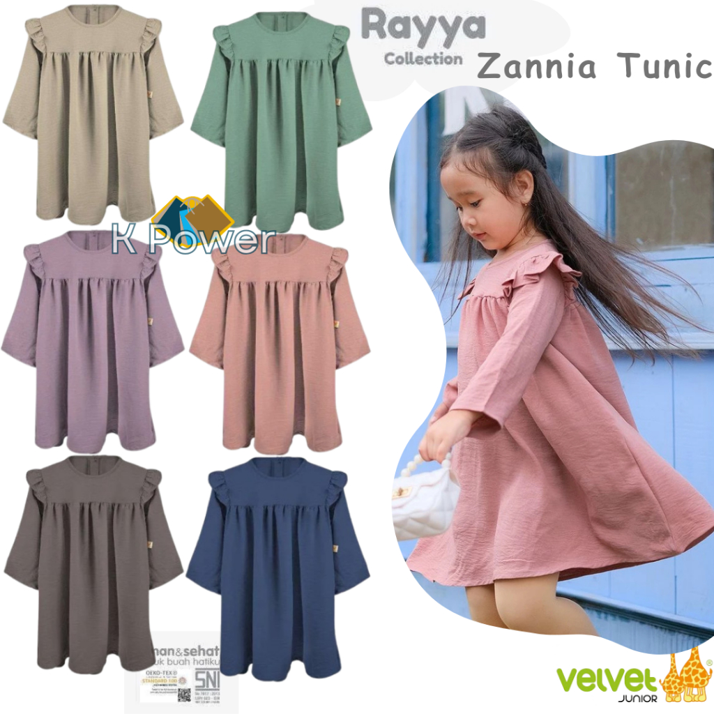 Velvet Junior - ZANNIA TUNIC Baju Anak Perempuan / Dress Raya Collection / Baju Ied Anak