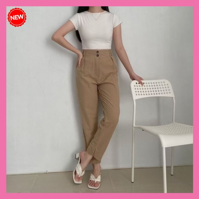Celana Wanita Wow Cole Double Button Mocca Celana Kekinian