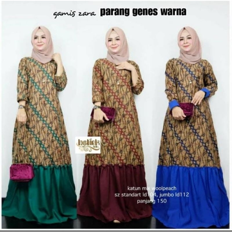 Gamis etnik motif batik SOLO original produk bahan katun mix wolfis banyak motif
