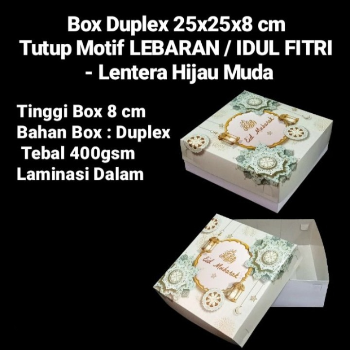 

Kardus Lebaran Edisi Lentera Hijau Muda 25x25x8 Cm