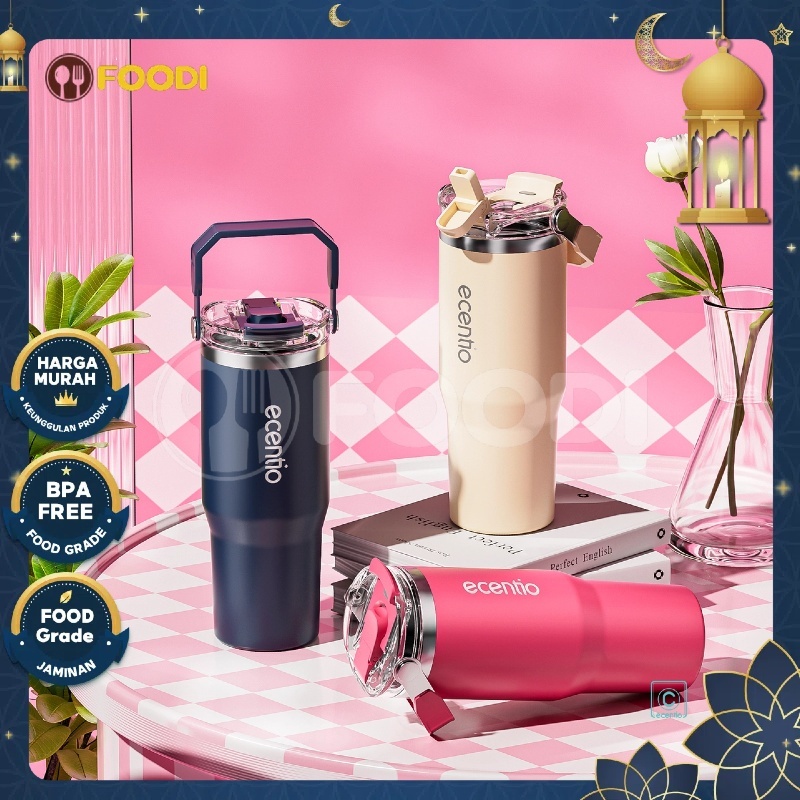 ecentio tumbler stainless tahan dingin 24 jam tumbler premium quality 900ml /1200ml BPA FREE termos 