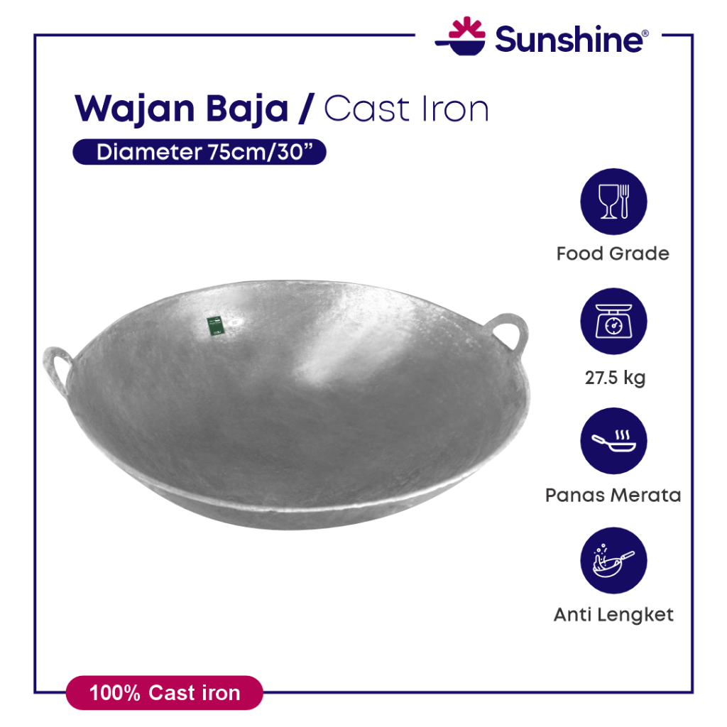 Wajan baja cor 30” (75cm) tebal anti lengket / kuali besi cor/ Wok cast iron / wajan penggorengan