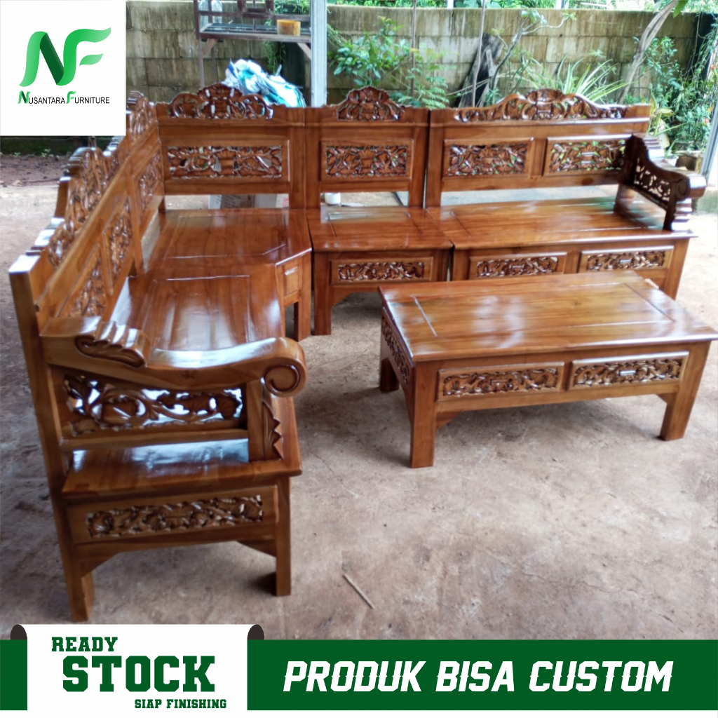KURSI TAMU SUDUT JATI UKIR MURAH/ KURSI RUANG TAMU POJOK KAYU/ KURSI POJOK/ KURSI TAMU/ KURSI SUDUT