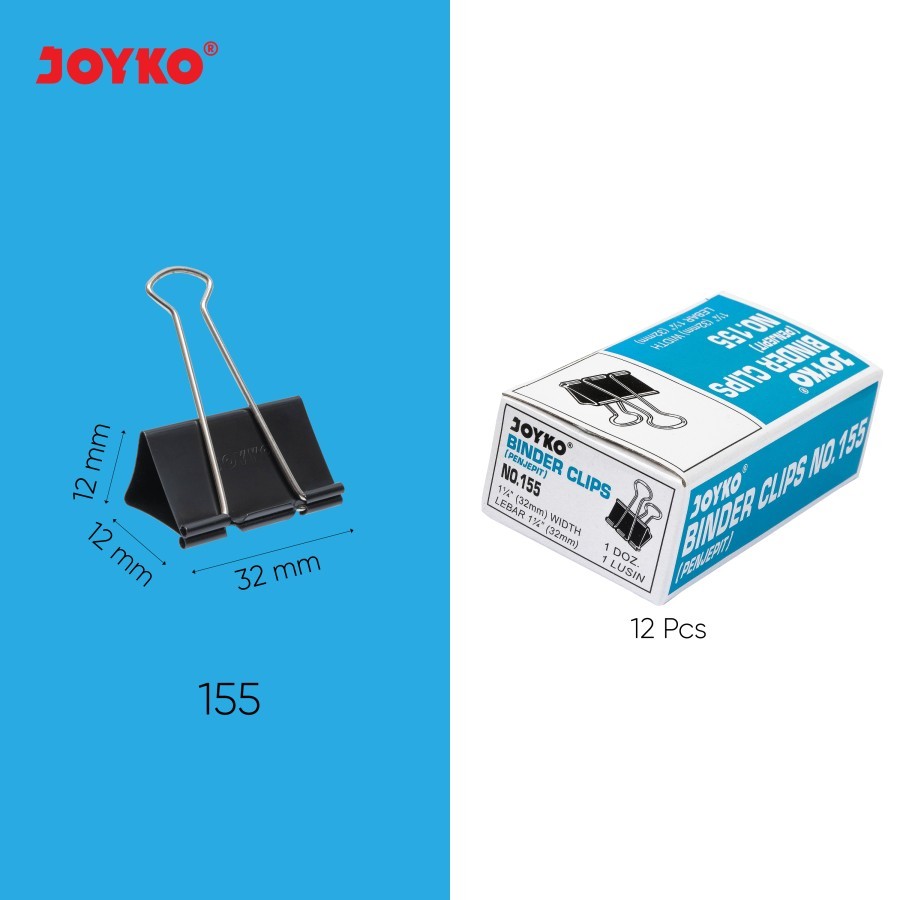 

Joyko Binder Clip No 155 Hitam Original Per Kotak (Isi 12 PCS) / Klip Binder 155 Kertas Penjepit Kertas Joyko Hitam Per Kotak