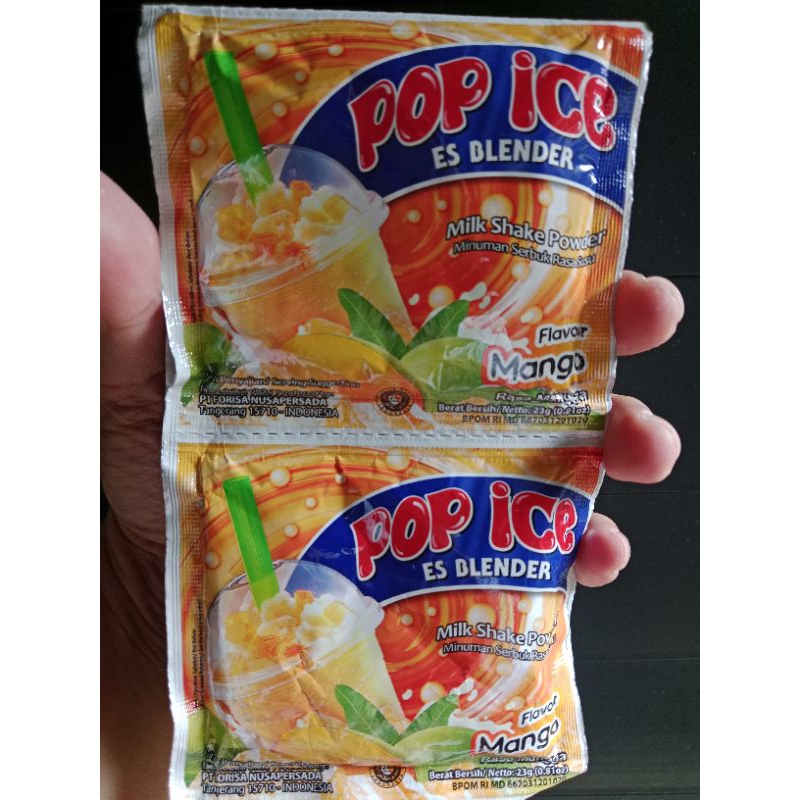 

Pop Ice Es Blender Rasa Mangga Kemasan 1 Renceng isi 10 Sachet