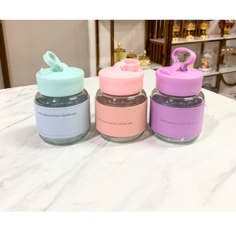 B ( B182 ) BOTOL MINUM KACA CHUBBY PHONE HOLDER LUCU KEMASAN BOX 300ML