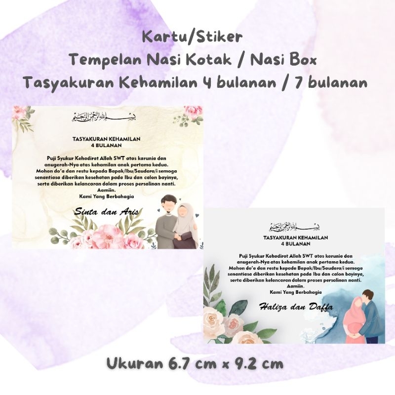 Kartu tempelan nasi box/nasi kotak/besek tasyakuran/syukuran kehamilan