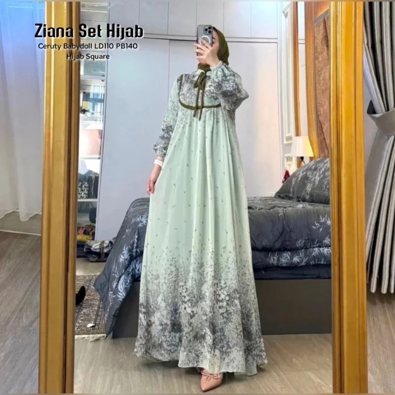 TERBARU Azura 3 set hijab segi4 / Gamis dress plisket / gamis wanita kekinian / terbaru