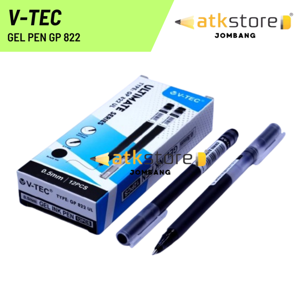 

(PACK) V-TEC Gel Pen Big Capacity GP 822 UL 0.5MM Black / Ballpoint Pulpen Gel Pen