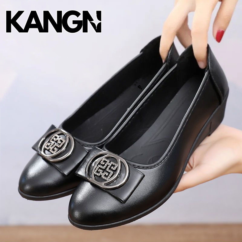 KANGN  Sepatu Wedges Wanita Flatshoes Sepatu Kerja Wanita Hitam Polos