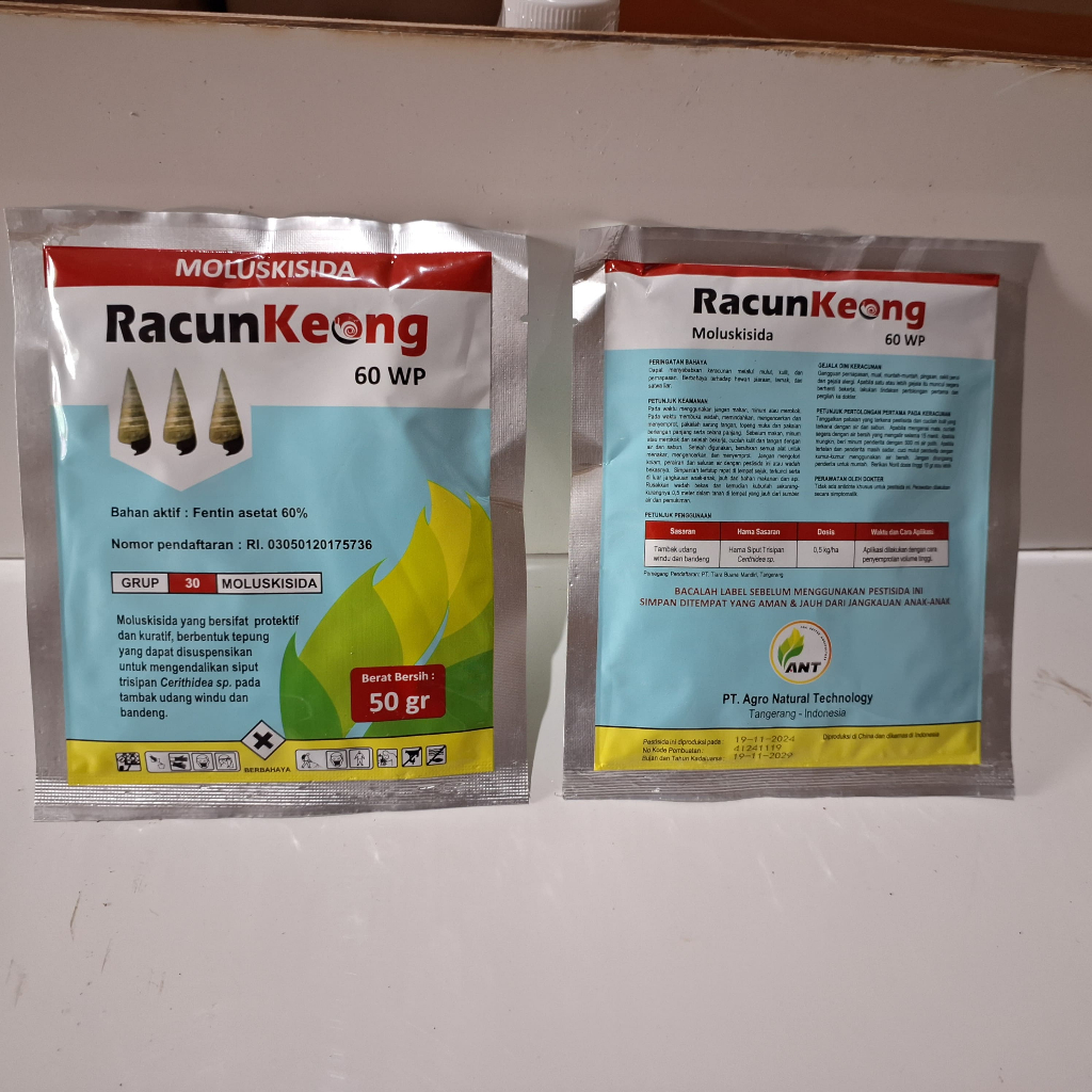 Racun Keong 60 WP 50 Gram - Moluskisida Mengendalikan Siput Pada Tambak Udang Windu dan Bandeng