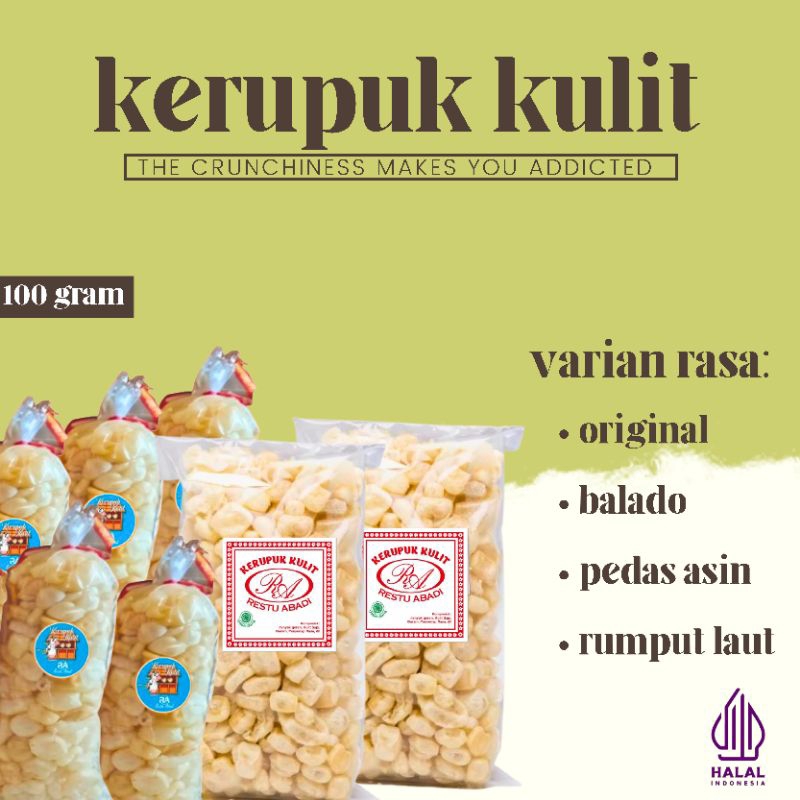 

kerupuk kulit sapi 100 gram/Snek/makanan/cemilan/food/pedas/keripik/kerupuk/rambak/derokdok/asin/viral