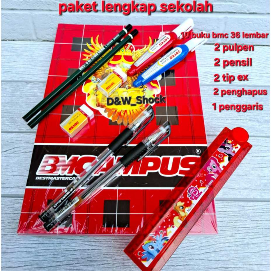 

( PAKET LENGKAP SEKOLAH ) 10 BUKU BMCAMPUS ISI 36 LEMBAR + 2 pulpen + 2 pensil +2 penghapus + 2 tip ex +1 penggaris