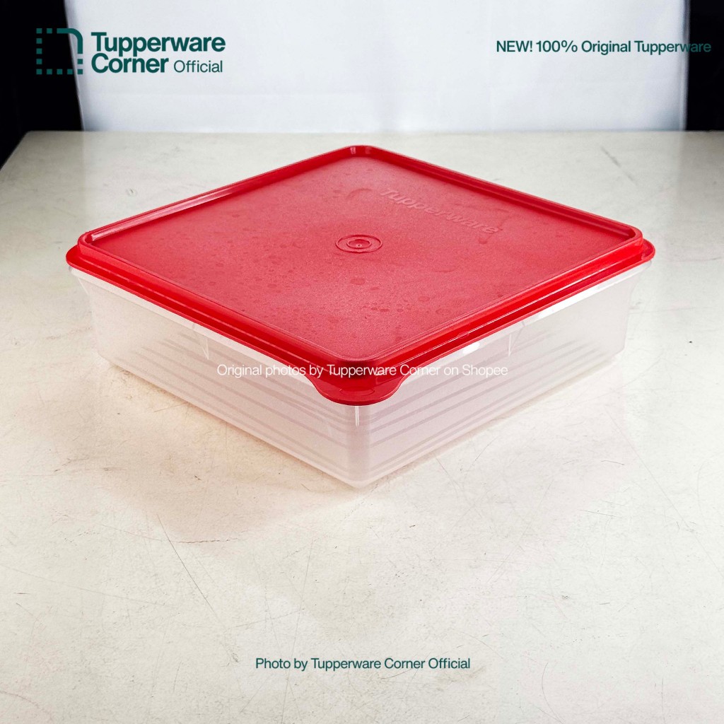 Tupperware snack stor 2,9L tutup merah base bening kondisi sesuai foto