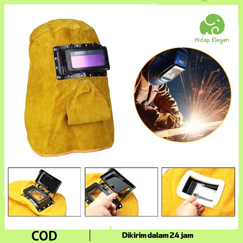 Leather Welding Mask Topeng Las Listrik Otomatis Pelindung Kepala Helm Pelindung Las Wajah Kap Las W