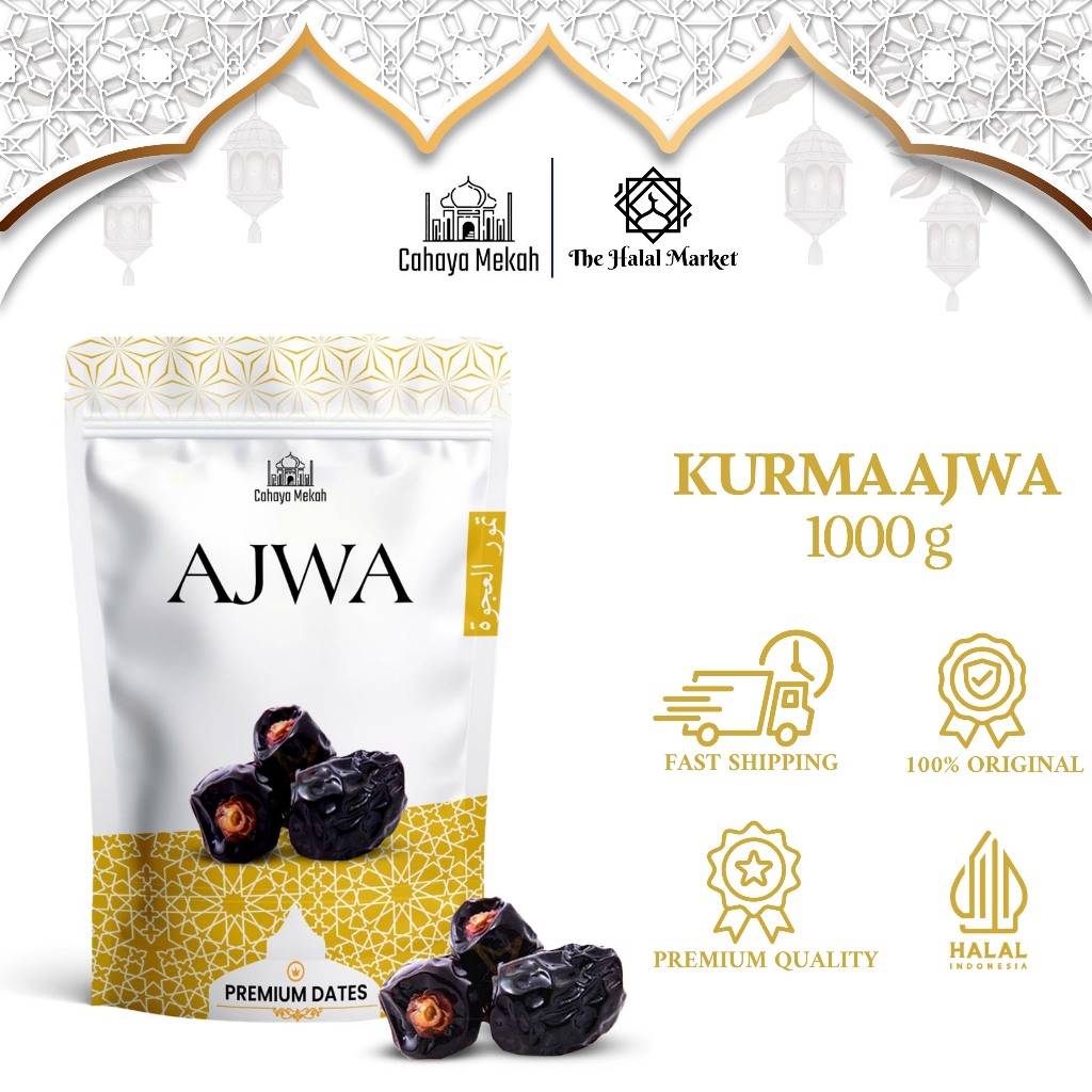 

Cahaya Mekah Kurma Ajwa Pouch 1kg Kurma Nabi Asli Madinah Premium Quality Grade A++