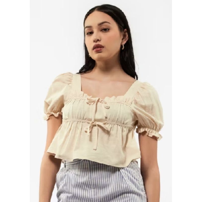 COLORBOX Square Neck Puff Sleves Top Ecru