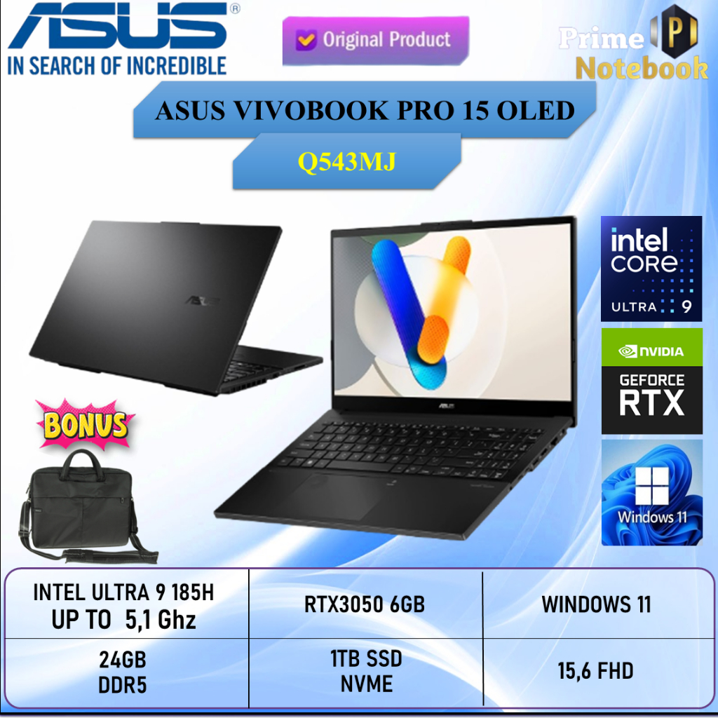 Laptop Asus Vivobook Pro 15 Oled Q543MJ Ultra 9 185H RTX3050 6GB/ 24GB 1TB W11 15.6 Inches FHD