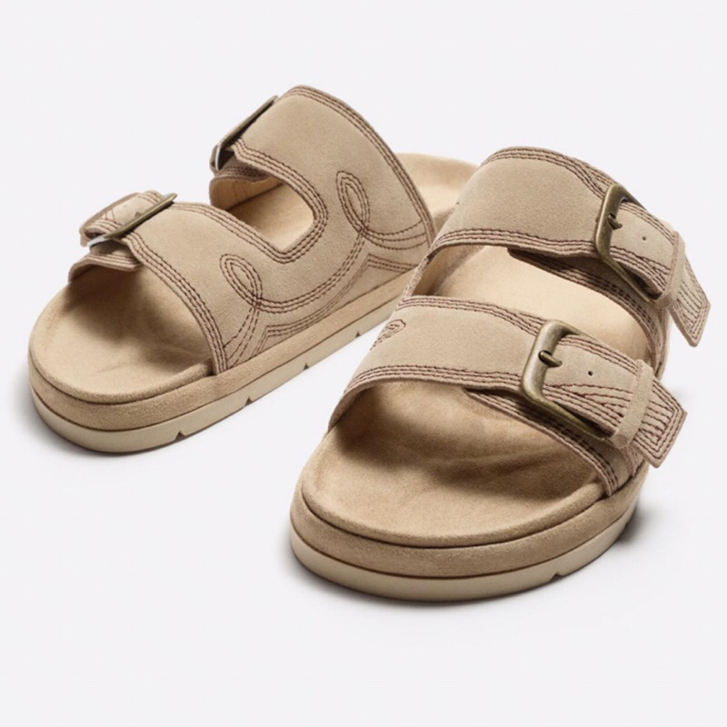 ZARA Men Sandal Double Strap Leather Sendal Pria Sand Brown