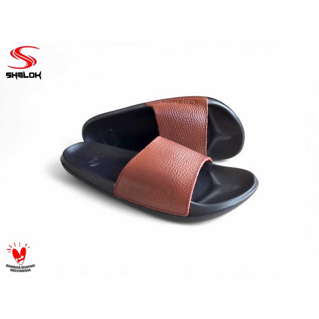 SHELOK - Sandal slip on Sandal Slop kulit Pria Wanita kekinian motif kulit jeruk