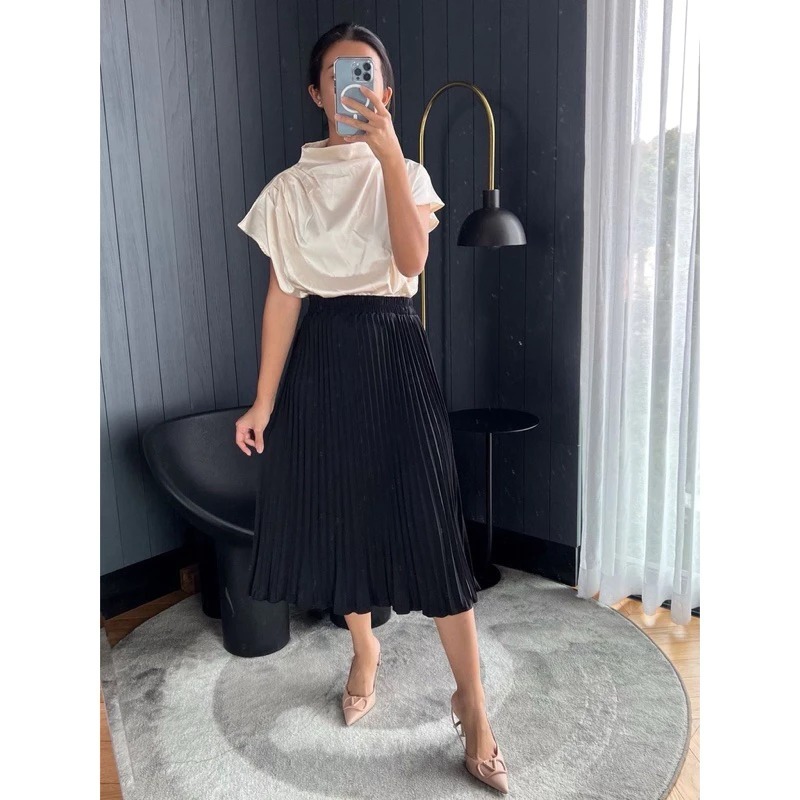 rok pendek hitam/rok plisket 7/8 // plisket retro rok / simpel rok grey rok / tornado pink rok / imu