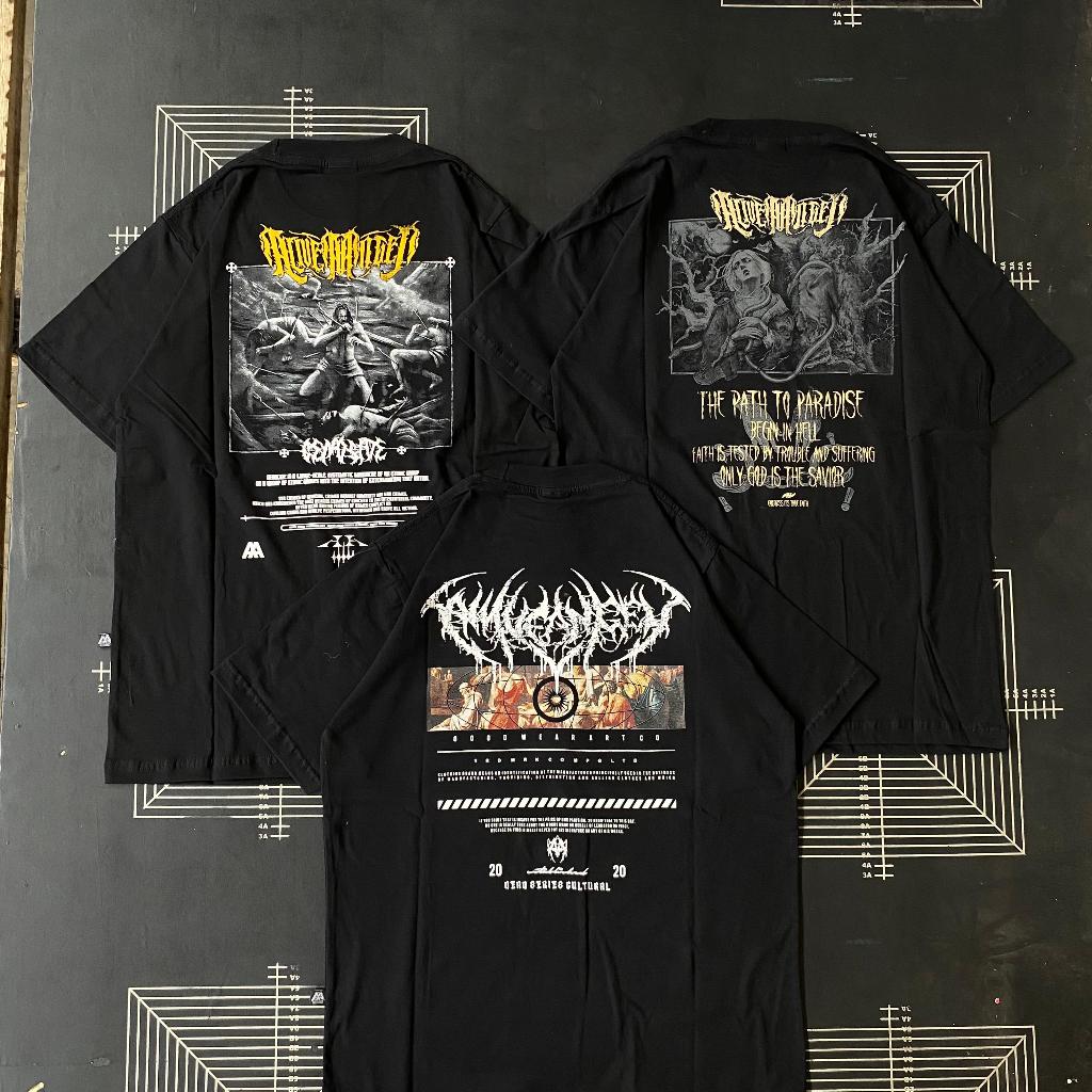 ( FREE STIKER ) BELI 1 DAPET 3 Kaos Underground Motif Font Metal Logo Psycho Original Alive Angel Go