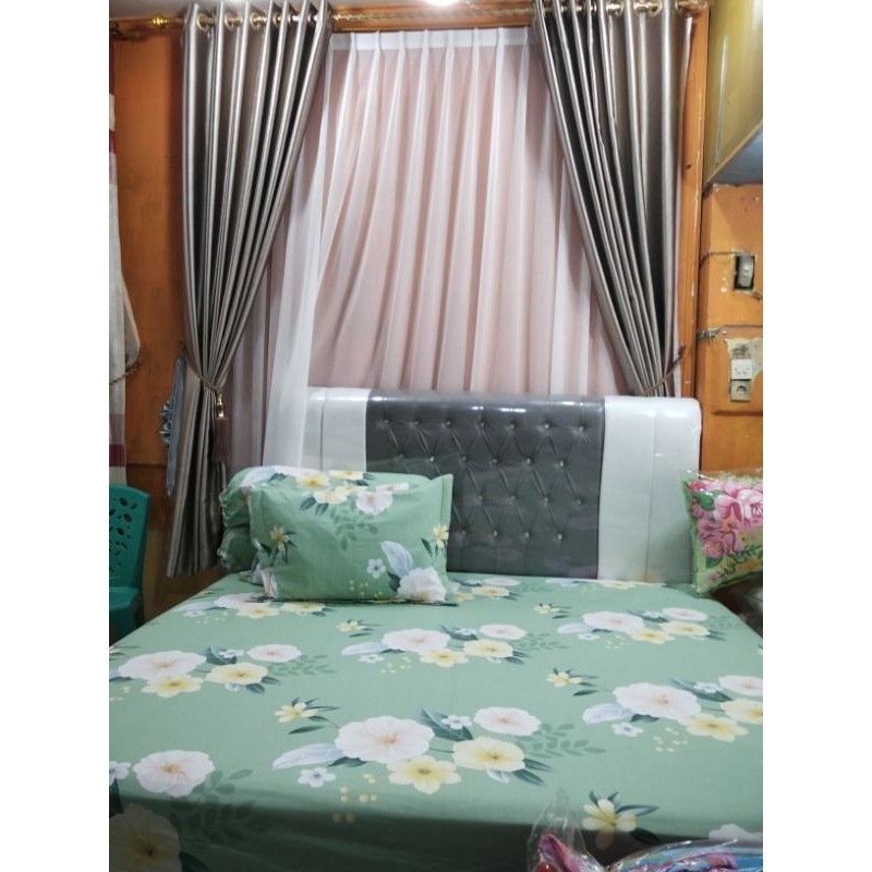 Sprei Bunga Motif Hiasan Putih | Warna Hijau