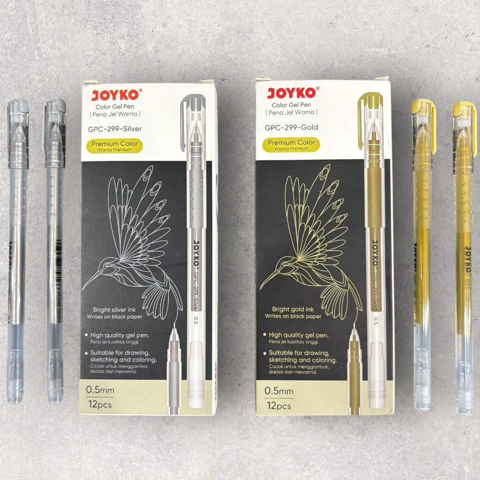 

Pulpen Emas Joyko ( Per Pcs ) / Pulpen Silver Joyko / Pen Joyko GPC-299 Gold Silver / Pen Gold / Pen gel warna emas dan perak - Joyko GPC-299 / Pen Emas / Pen SIlver / Pen Perak / Pulpen estetik journalling