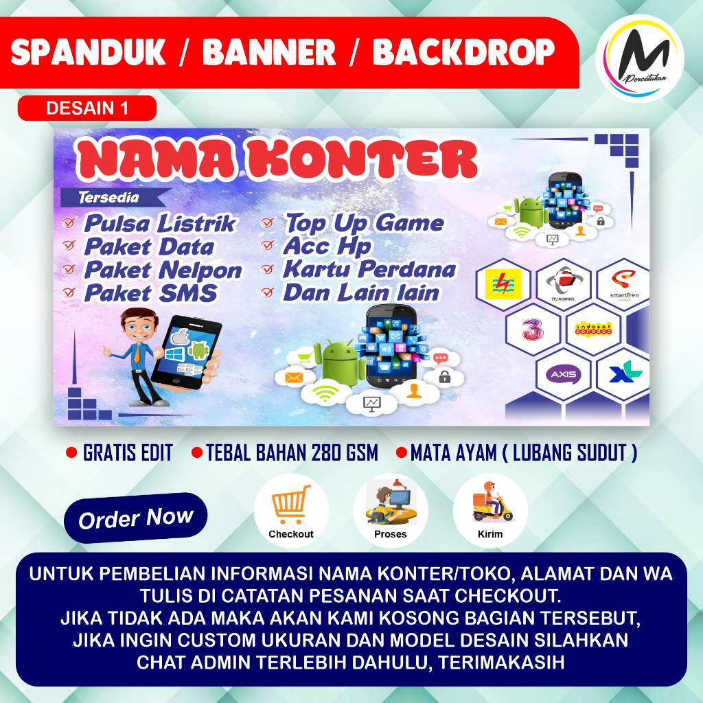 Cetak Banner Konter / Spanduk Toko / Banner Pulsa / Spanduk Topup / Banner Transfer - Bisa di Edit