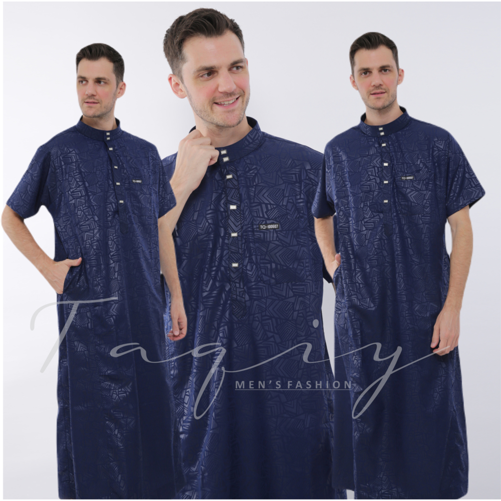 Jubah Pria Remaja Embos Lengan Pendek Nabawi Gamis Muslim Dewasa Jubah Saudi Kancing Snap Import Ker