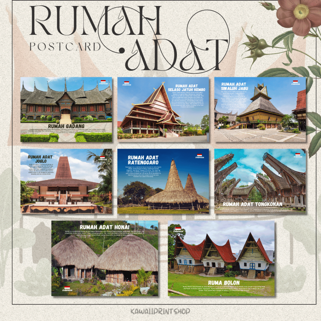 

Kartupos Rumah Adat Daerah Indonesia | Indonesian Traditional Cultural House Postcard | Kartu Pos Budaya Rumah Khas Adat Daerah Tongkonan Hanoi Bolon Joglo
